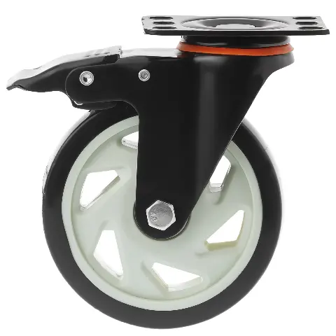 350125Sb - Полиуретановое черное колесо 125 мм(пов..площ.,тормоз, полипр.обод, двойной шарикоподш.)
